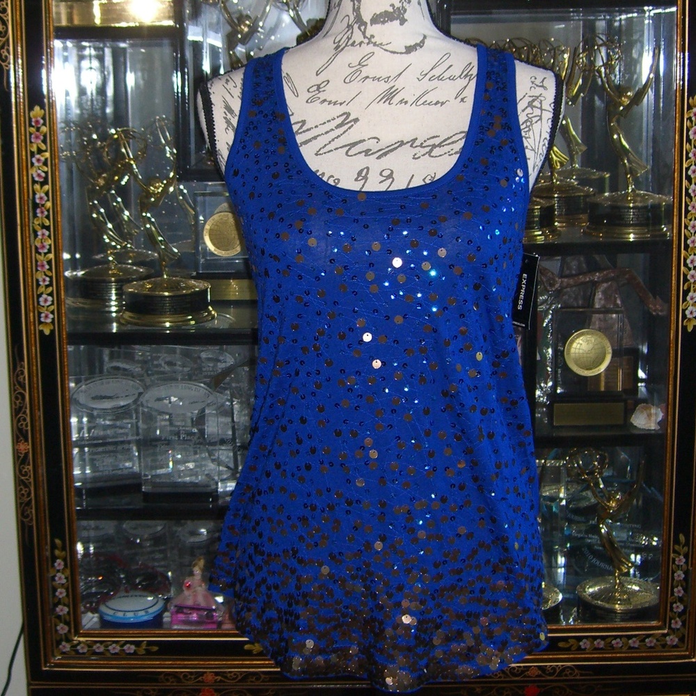 NWT EXPRESS BLUE SEQUIN TANK TOP S